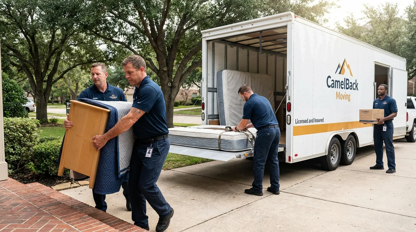 Crew loading residential truck for cross-state move from Brownstown, PA
