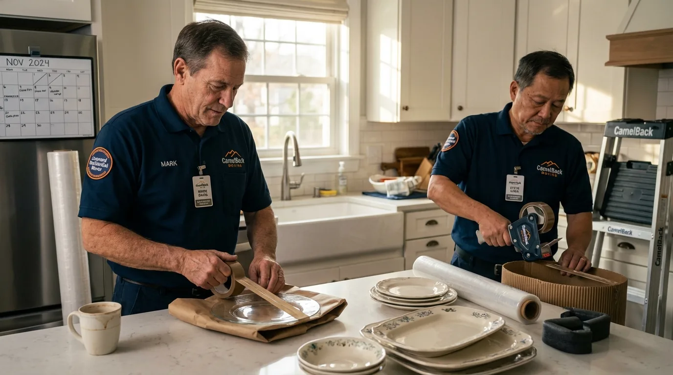 Professional crew packing kitchen dishware in Brownstown, PA